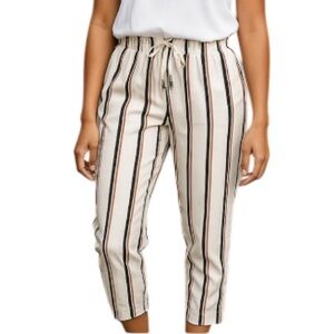 Dynamite Striped Pants High Waist Elastic Drawstring Waist Ivory Brown Black M
